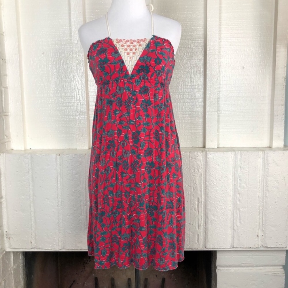 Free People Floral Crochet Beaded Halter Sundress